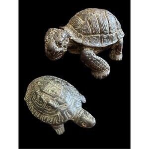 Turtle Bronze statue Pair 6” And 4”Japanese Metalwork figurines